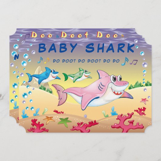 Shark 🦈 Baby Cool Fab Phantastisches Birthday Oce Einladung (Vorne/Hinten)