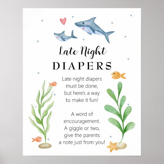 Shark Baby Dusche Spate Night Diapers signieren Poster (Vorne)