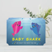 Shark Baby Pink 🦈 Blue Birthday Party Einladung (Stehend Vorderseite)