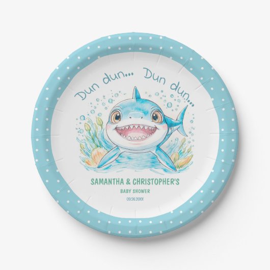 Shark Baby Shower Ocean Blue Boy Baby Dusche Pappteller (Vorderseite)