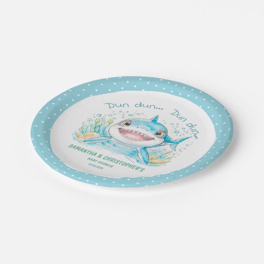 Shark Baby Shower Ocean Blue Boy Baby Dusche Pappteller (Schrägansicht)