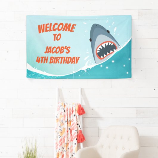 Shark Birthday Banner Pool Party Boy Ocean Splish (Insitu)