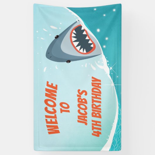 Shark Birthday Banner Pool Party Boy Ocean Splish (Vertikal)