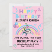 Shark Birthday Invitation in Pink Einladung (Vorderseite)