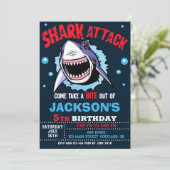 Shark Birthday Invitation - Shark Attack Party Einladung (Stehend Vorderseite)