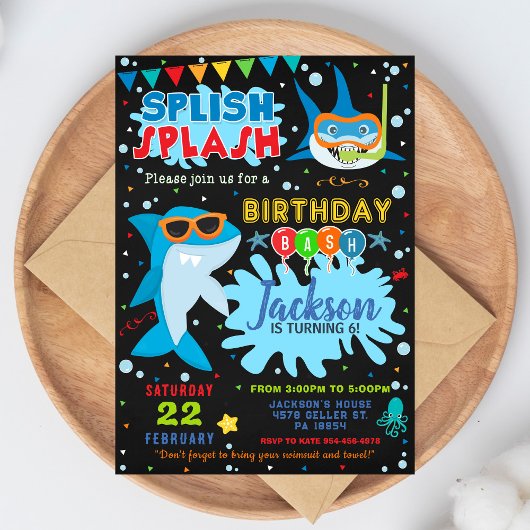 Shark Birthday Invitation Splish Splash Party Einladung