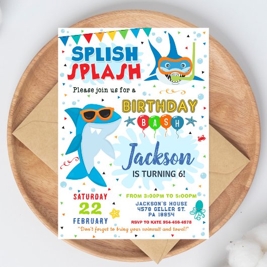 Shark Birthday Invite Splish Splash Birthday Bash Einladung