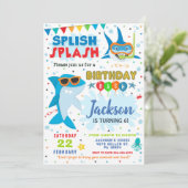 Shark Birthday Invite Splish Splash Birthday Bash Einladung (Stehend Vorderseite)