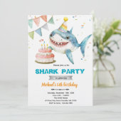 Shark birthday party invitation einladung (Stehend Vorderseite)