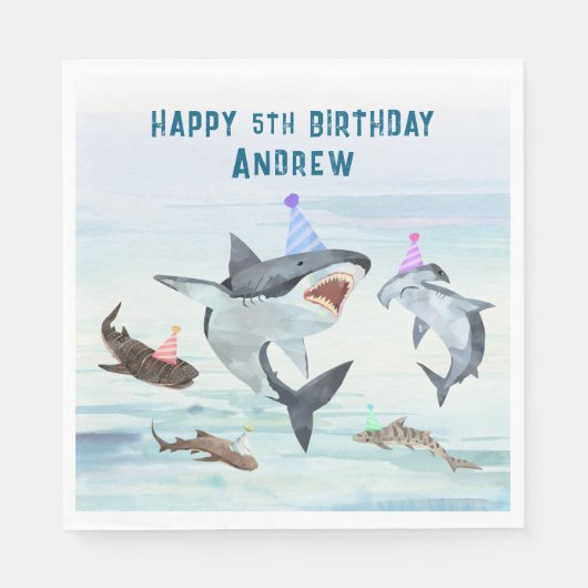 Shark Birthday Pool Party Napkins Serviette (Vorderseite)