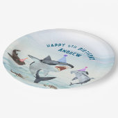 Shark Birthday Pool Party Paper Plates Pappteller (Schrägansicht)