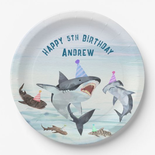 Shark Birthday Pool Party Paper Plates Pappteller (Vorderseite)