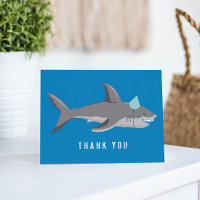 Shark Blue Cool Kid Birthday Party Danke Karte