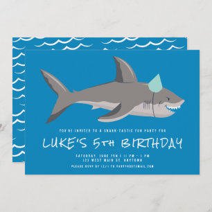 Shark Blue Cool Kindergeburtstag Party Einladung
