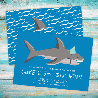 Shark Blue Cool Kindergeburtstag Party Einladung