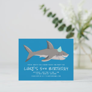 Shark Blue Cool Kindergeburtstag Party Einladung Postkarte