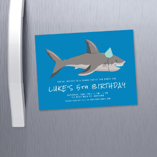 Shark Blue Cool Kindergeburtstag Party Magneteinladung