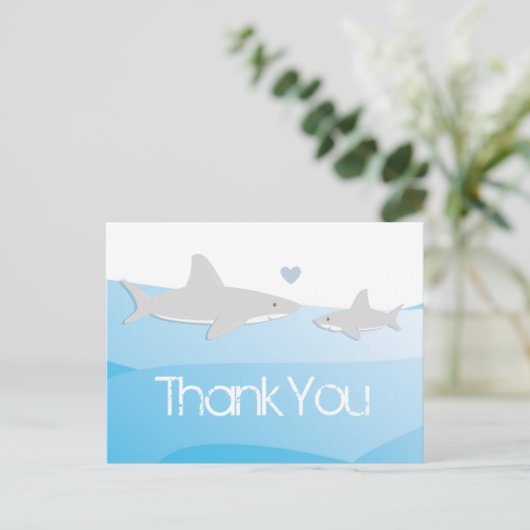 Shark Blue Ocean Baby Dusche Vielen Dank Postkarte (Stehend Vorderseite)