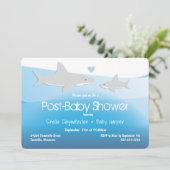 Shark Blue Ocean Post Baby Dusche Einladung (Stehend Vorderseite)