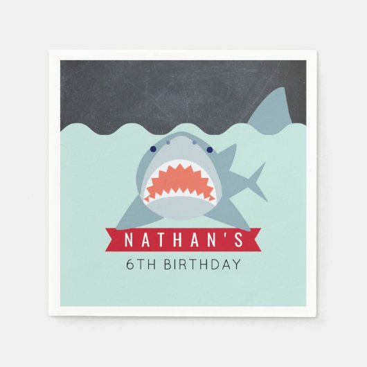 Shark Boy Navy Blue Pool Geburtstagspapier Serviette (Vorderseite)