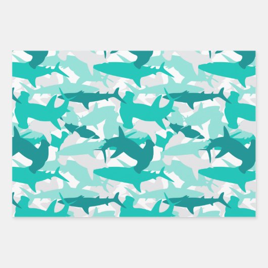 Shark Camouflage Gemustert Wrapping Paper Set 3 Geschenkpapier Set (Vorderseite 2)