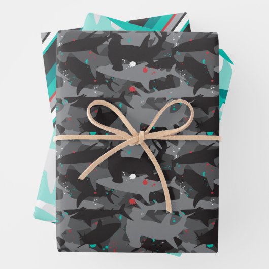 Shark Camouflage Gemustert Wrapping Paper Set 3 Geschenkpapier Set (Beispiel)