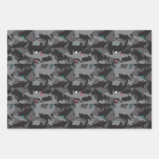 Shark Camouflage Gemustert Wrapping Paper Set 3 Geschenkpapier Set (Vorderseite)