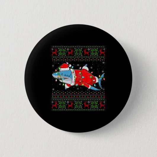 Shark Christmas Lights Santa Costume Ugly Xmas Swe Button (Vorderseite)