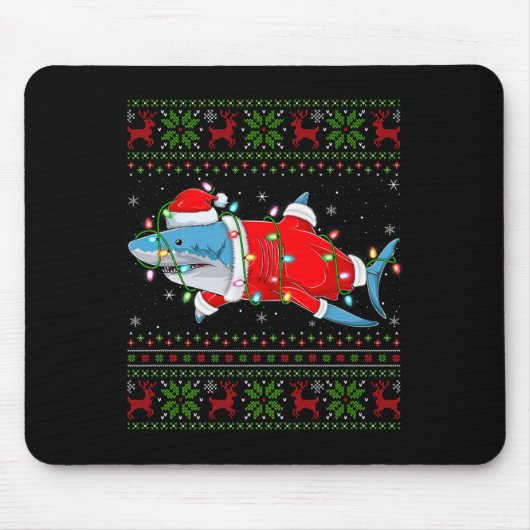 Shark Christmas Lights Santa Costume Ugly Xmas Swe Mousepad (Vorne)