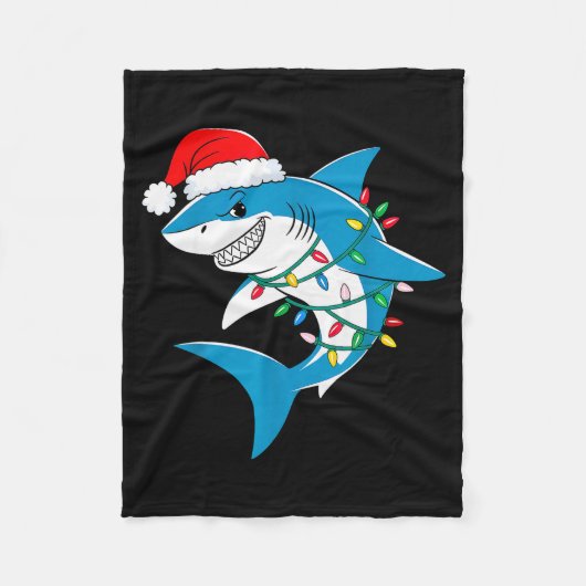 Shark Christmas Lights Santa Hat Xmas Pajama Boys Fleecedecke (Vorderseite)
