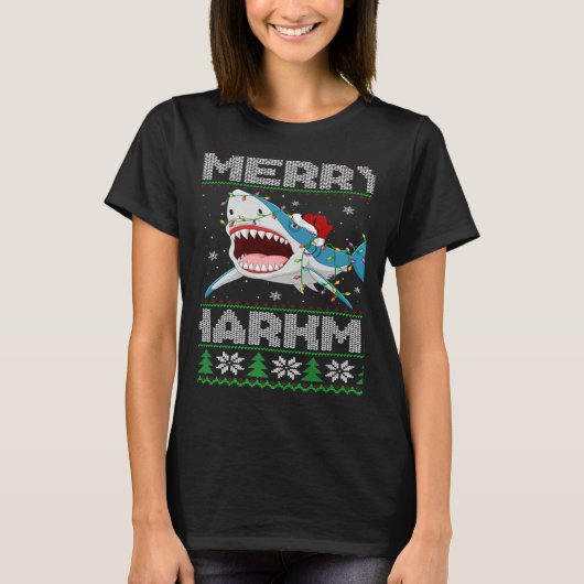 Shark Christmas Lights Shark Ugly Merry Sharkmas T-Shirt (Vorderseite)