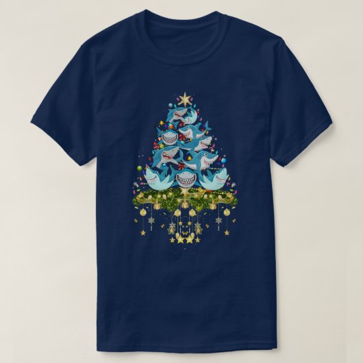 Shark Christmas Tree Lights Holiday Shark Xmas T-Shirt (Design vorne)