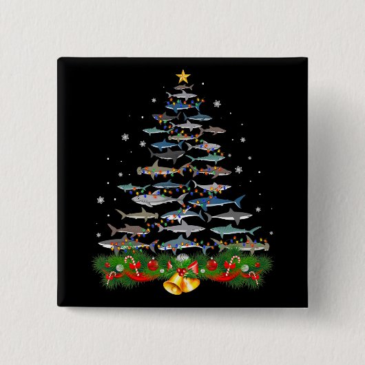 Shark Christmas Tree Shark Lovers Ohrts Button (Vorderseite)