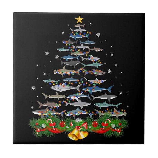 Shark Christmas Tree Shark Lovers Ohrts Fliese (Vorderseite)