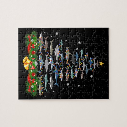 Shark Christmas Tree Shark Lovers Ohrts Puzzle (Horizontal)
