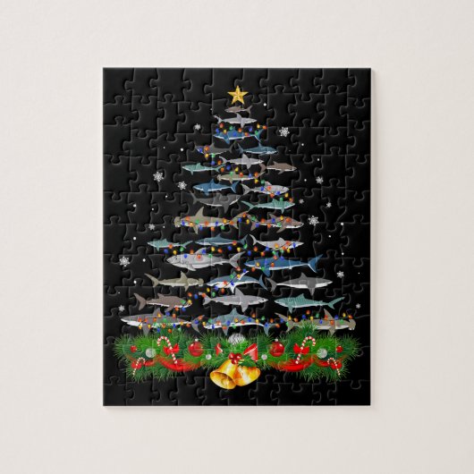 Shark Christmas Tree Shark Lovers Ohrts Puzzle (Vertikal)
