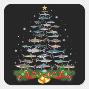 Shark Christmas Tree Shark Lovers Ohrts Quadratischer Aufkleber