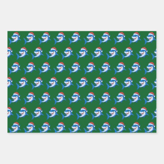 Shark Christmas Weihnachtsmannmütze Geschenk Geschenkpapier Set (Vorderseite 2)