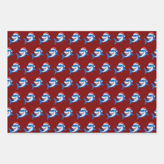 Shark Christmas Weihnachtsmannmütze Geschenk Geschenkpapier Set (Vorderseite)