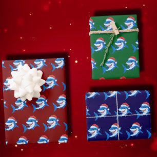 Shark Christmas Weihnachtsmannmütze Geschenk Geschenkpapier Set