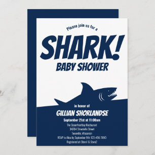 Shark Dark Blue Baby Dusche Einladung