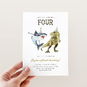 Shark & Dino 4th B'day Invite, T-rex Shark Party Einladung