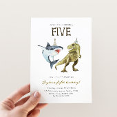Shark & Dino 5th B'day Invite, T-rex Shark Party Einladung