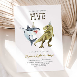Shark & Dino 5th B'day Invite, T-rex Shark Party Einladung