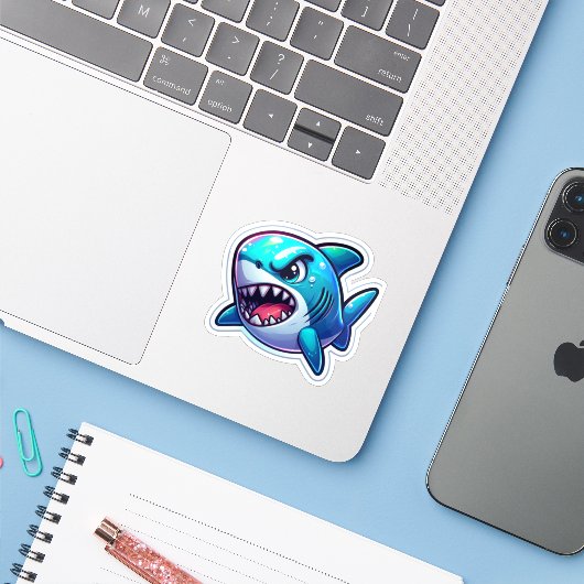 Shark Drawing: Deep Water Sticker #13 (Laptop mit iPhone)
