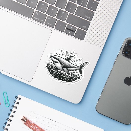Shark Drawing: Deep Water Sticker #7 (Laptop mit iPhone)