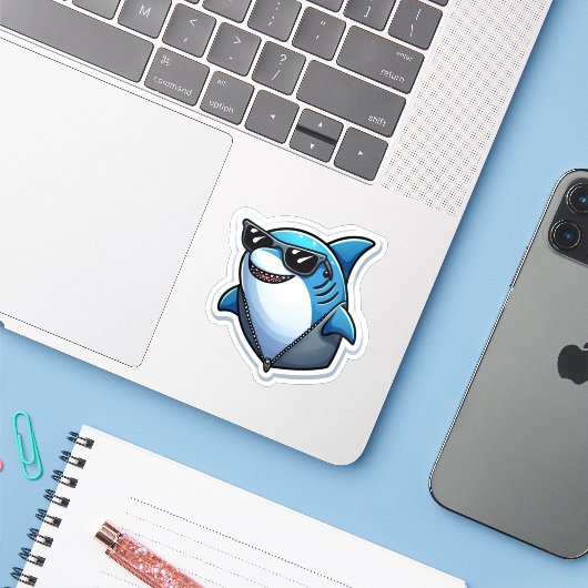 Shark Drawing: Deep Water Sticker #8 (Laptop mit iPhone)