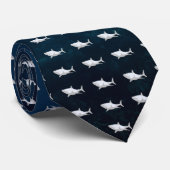 Shark Drawing of White & Gray Ocean Tiled Necktie Krawatte (Gerollt)