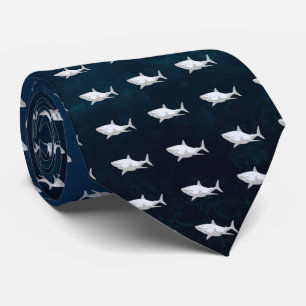 Shark Drawing of White & Gray Ocean Tiled Necktie Krawatte