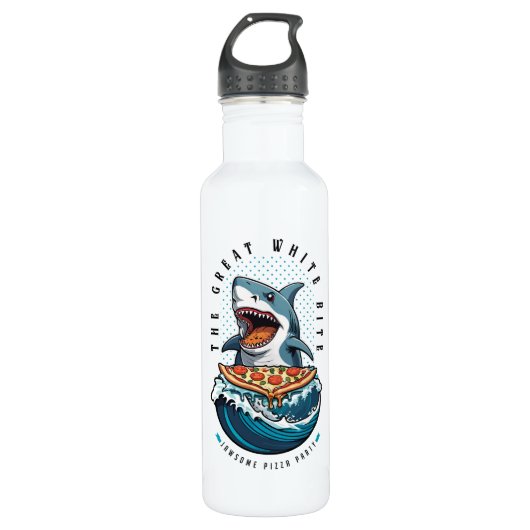 Shark Eating Pizza | Der große weiße Biss Jawsome Edelstahlflasche (Vorderseite)